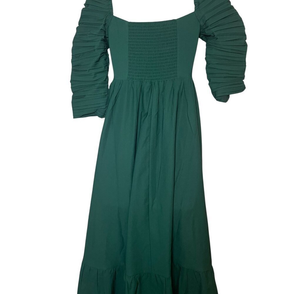 O.P.T. Bonnie Dress XS Green Midi Ruched Sleeve Smocked Back NWT $179 - Picture 7 of 7